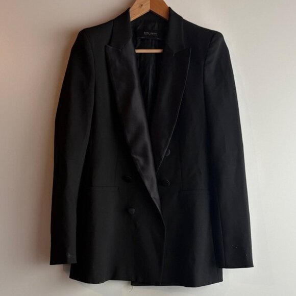 Zara Women’s Classic Double-Breasted Black Tuxedo Blazer - Picture 3 of 7